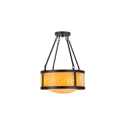 Pomona 4 Light 18" Wide Semi-Flush Drum Ceiling Fixture with Beige Glass Shade - Craftsman Brown Finish