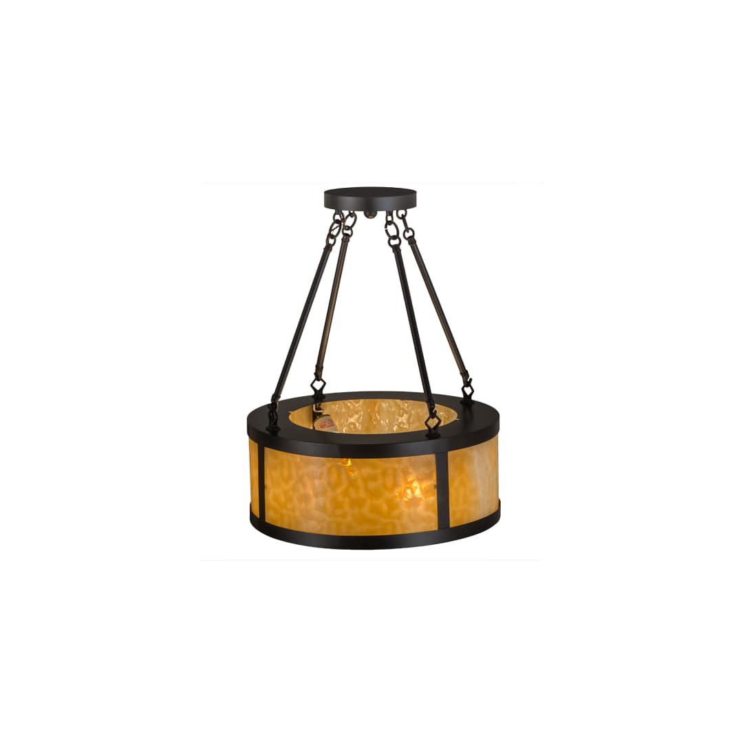 Pomona 4 Light 18" Wide Semi-Flush Drum Ceiling Fixture with Beige Glass Shade - Craftsman Brown Finish