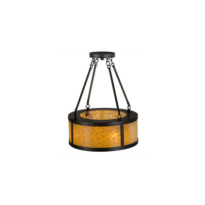 Pomona 4 Light 18" Wide Semi-Flush Drum Ceiling Fixture with Beige Glass Shade - Craftsman Brown Finish