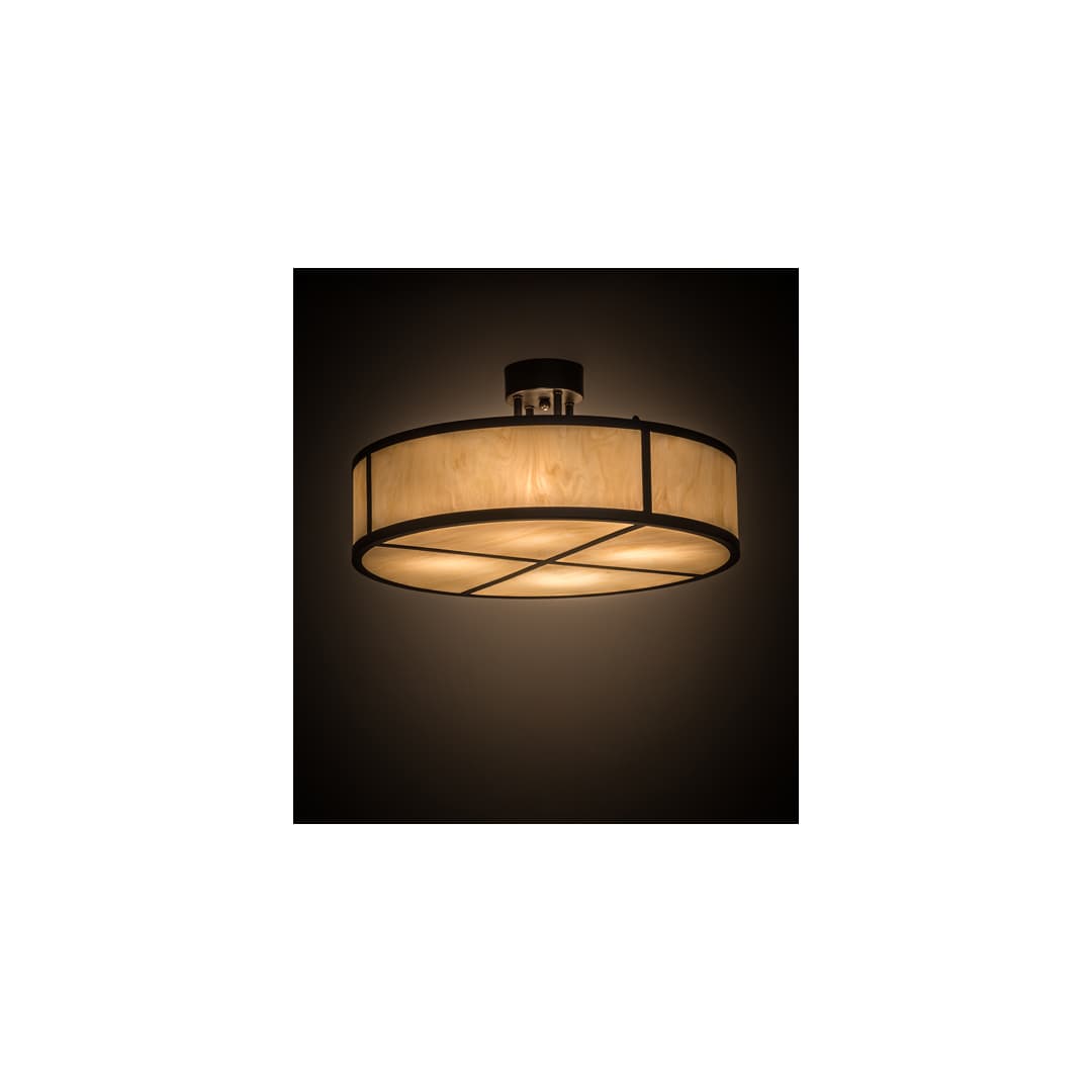 Cilindro 4 Light 24" Wide Semi-Flush Drum Ceiling Fixture with Beige Idalight Shade - Timeless Bronze Finish