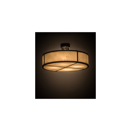 Cilindro 4 Light 24" Wide Semi-Flush Drum Ceiling Fixture with Beige Idalight Shade - Timeless Bronze Finish