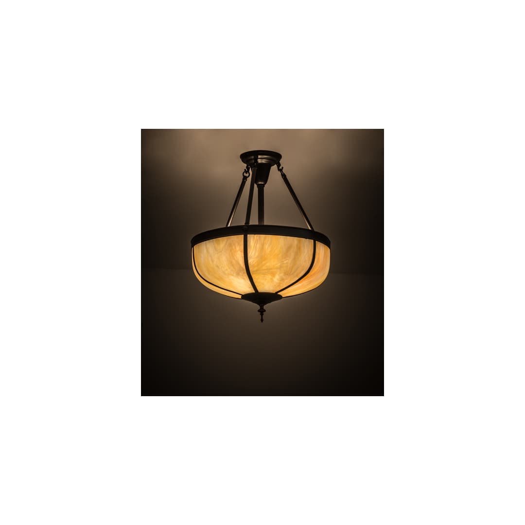 Arts and Crafts 3 Light 18" Wide Semi-Flush Bowl Ceiling Fixture with Beige Iridescent Glass Shade - Craftsman Brown Finish