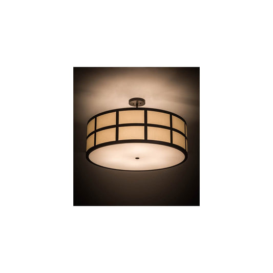 Cilindro Barnabas 6 Light 36" Wide Semi-Flush Drum Ceiling Fixture with Linen Textrene Shade - Timeless Bronze Finish
