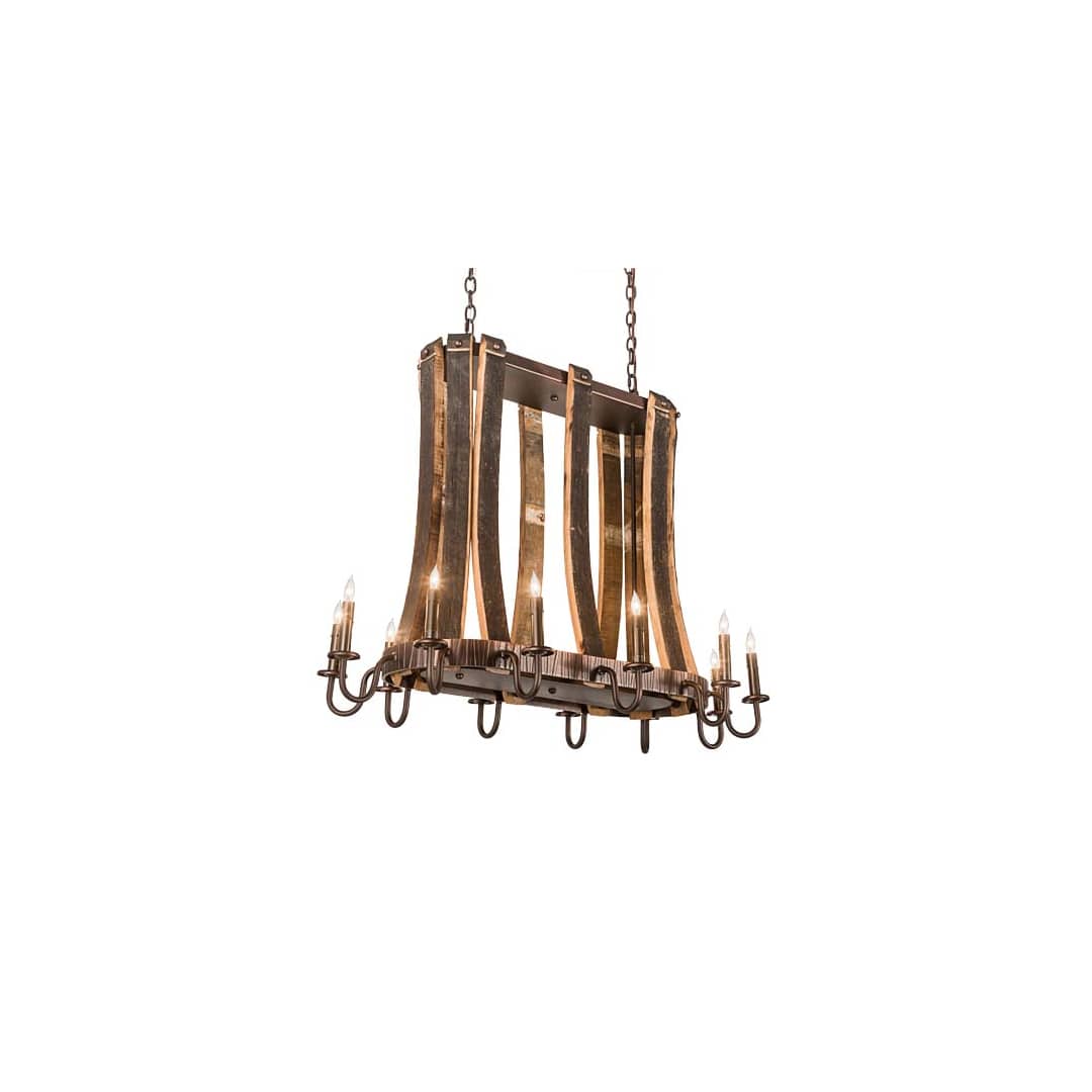 Barrel Stave Madera 12 Light 22" Wide Taper Candle Linear Chandelier
