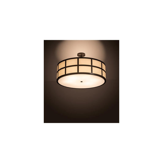 Cilindro Barnabas 6 Light 36" Wide Semi-Flush Drum Ceiling Fixture with Beige Textrene Shade - Timeless Bronze Finish