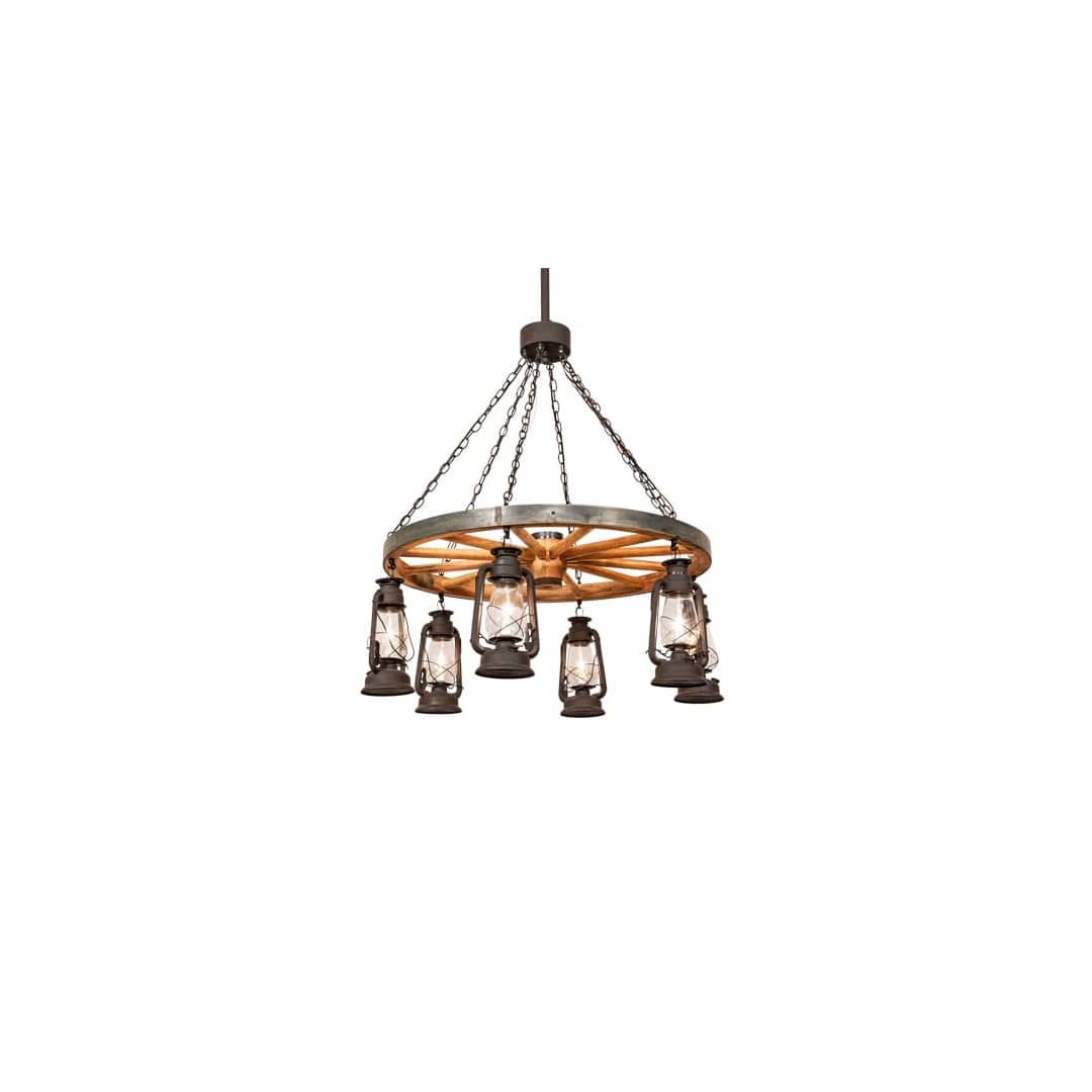 Miners Lantern Wagon Wheel 6 Light 40" Wide Lantern Chandelier