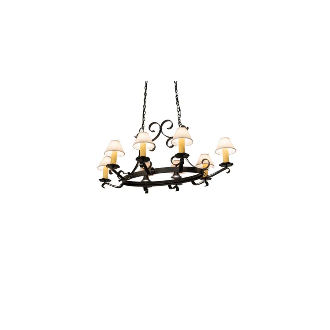 Long Hand forged 8 Light 39" Wide Ring Chandelier