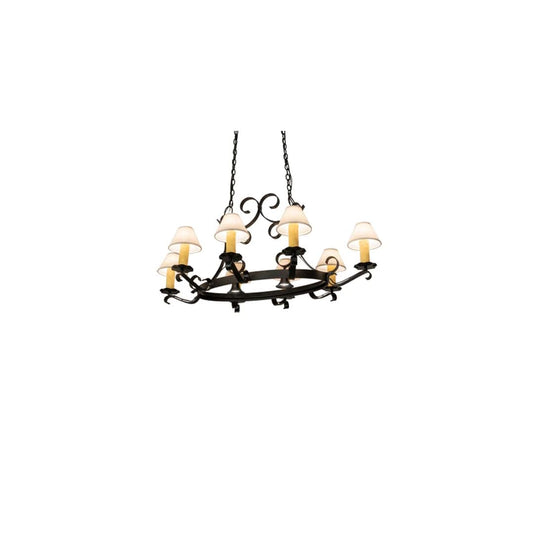 Long Hand forged 8 Light 39" Wide Ring Chandelier