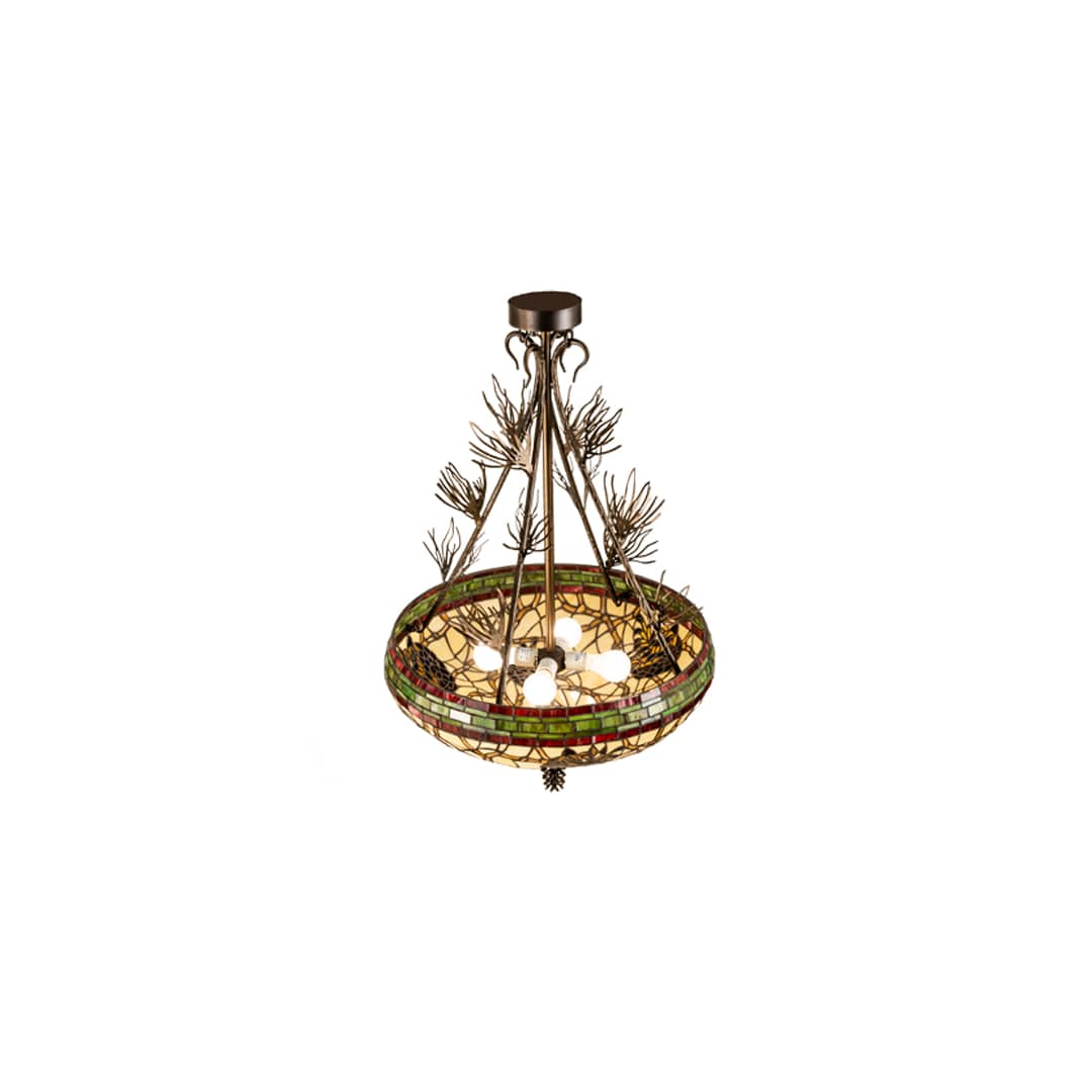 Pinecone 4 Light 40" Tall Semi-Flush Bowl Ceiling Fixture - Antique Copper Finish