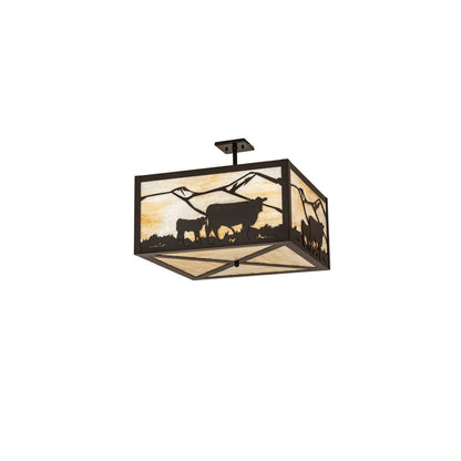 Calf and Cow 4 Light 34" Wide Semi-Flush Square Ceiling Fixture