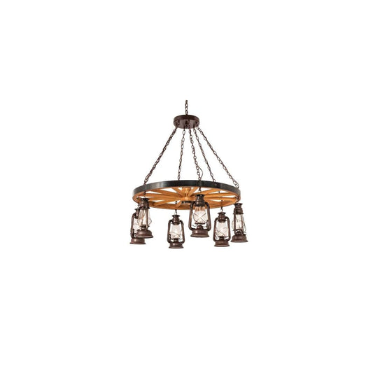 Miners Lantern Wagon Wheel 6 Light 40" Wide Lantern Chandelier