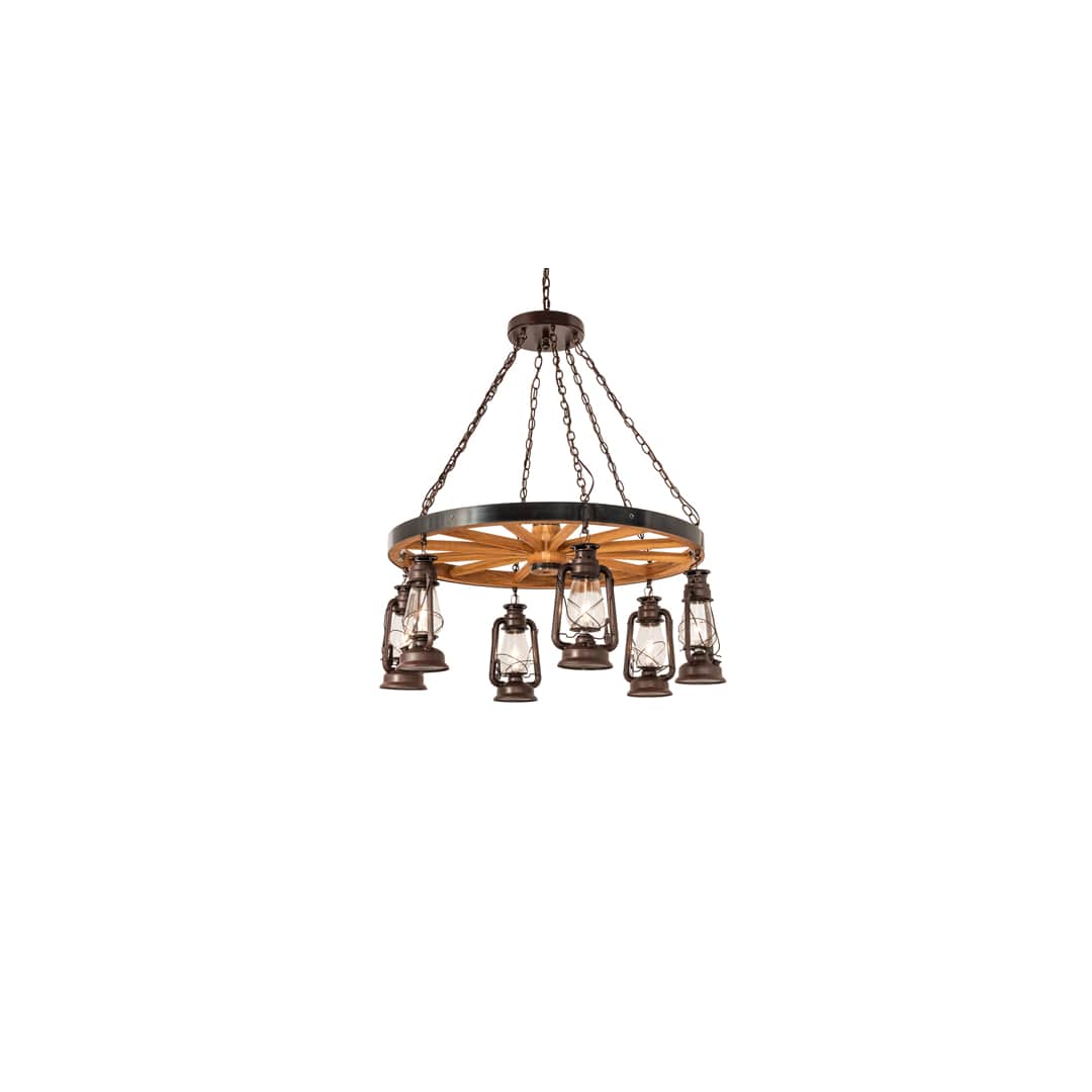 Miners Lantern Wagon Wheel 6 Light 40" Wide Lantern Chandelier