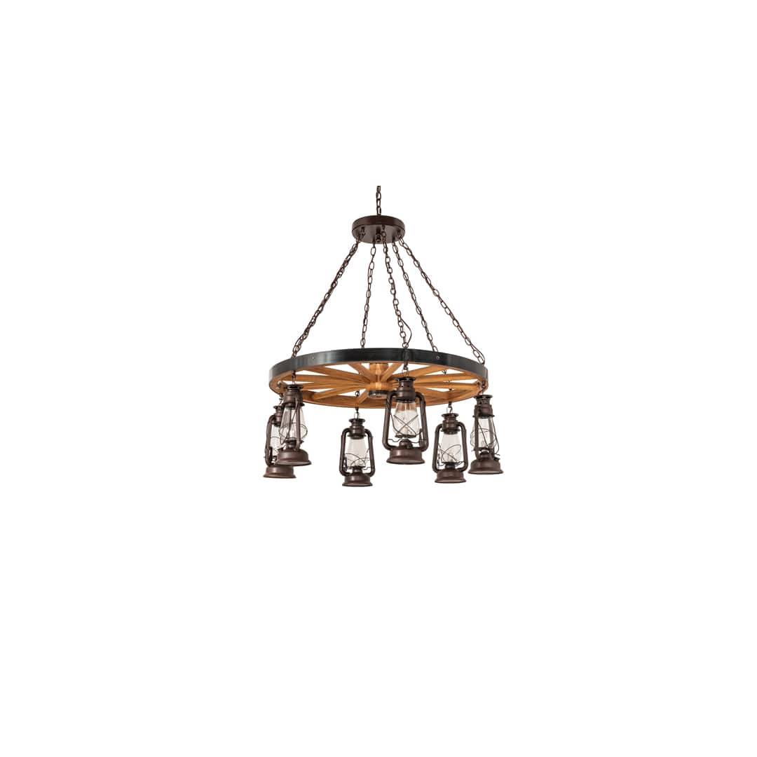 Miners Lantern Wagon Wheel 6 Light 40" Wide Lantern Chandelier