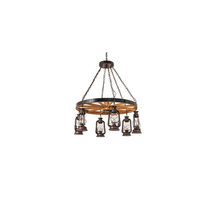 Miners Lantern Wagon Wheel 6 Light 40" Wide Lantern Chandelier