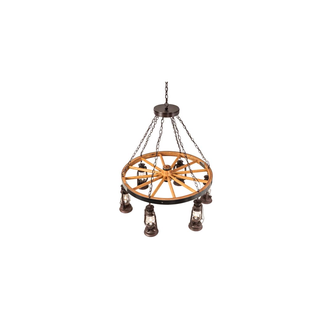 Miners Lantern Wagon Wheel 6 Light 40" Wide Lantern Chandelier
