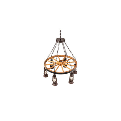 Miners Lantern Wagon Wheel 6 Light 40" Wide Lantern Chandelier