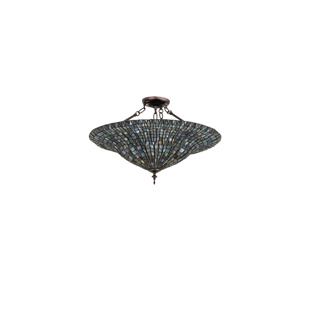 Tiffany Lotus Leaf 3 Light 25" Wide Semi-Flush Bowl Ceiling Fixture