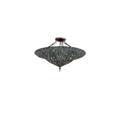 Tiffany Lotus Leaf 3 Light 25" Wide Semi-Flush Bowl Ceiling Fixture