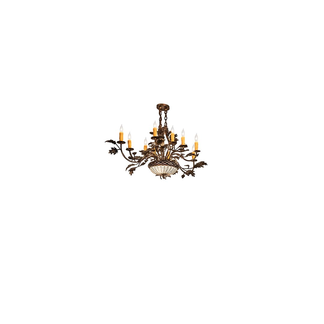 Long Greenbriar Oak 10 Light 24" Wide Taper Candle Style Chandelier