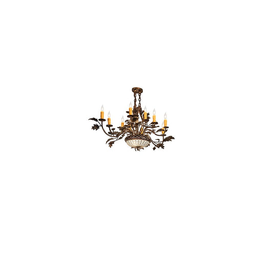 Long Greenbriar Oak 10 Light 24" Wide Taper Candle Style Chandelier