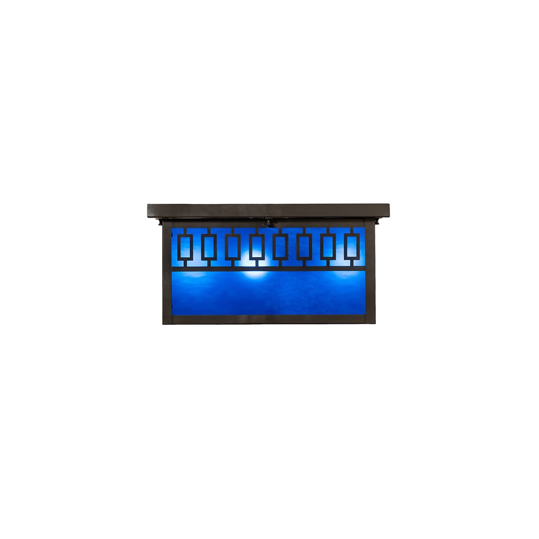 Kungsholm 4 Light 26" Wide Flush Mount Square Ceiling Fixture with Blue Glass Shade - Craftsman Brown Finish