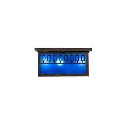 Kungsholm 4 Light 26" Wide Flush Mount Square Ceiling Fixture with Blue Glass Shade - Craftsman Brown Finish