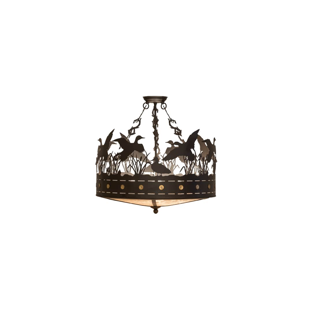 Ducks in Flight 4 Light 24" Wide Semi-Flush Drum Ceiling Fixture - Oil Rubbed Bronze Finish