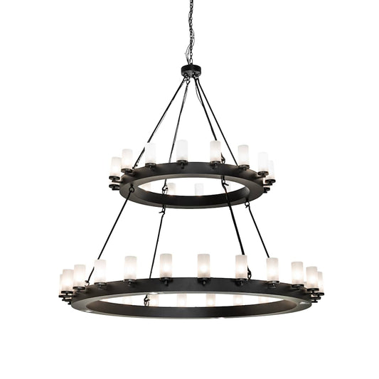 Noziroh 40 Light 72" Wide Pillar Candle Ring Chandelier with Frosted, Seedy Glass Shades