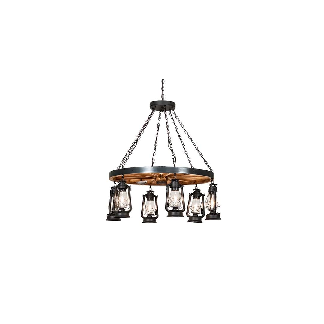 Miners Lantern Wagon Wheel 6 Light 40" Wide Lantern Chandelier