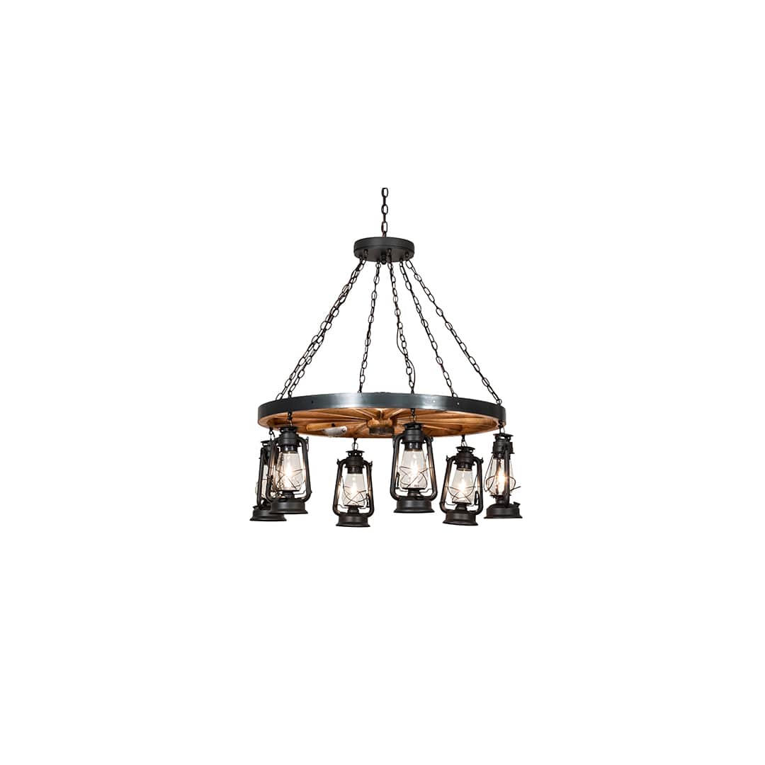Miners Lantern Wagon Wheel 6 Light 40" Wide Lantern Chandelier