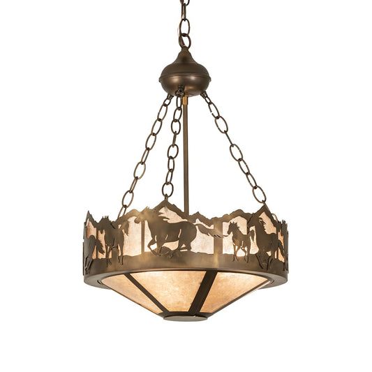 Running Horses 3 Light 16" Wide Pendant with Silver Mica Shade