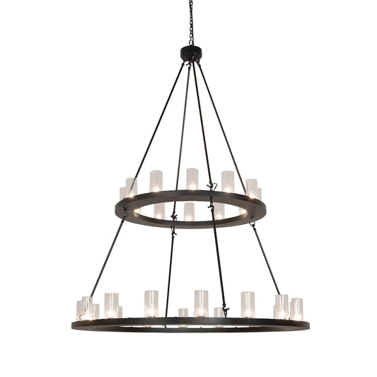 Loxley 28 Light 60" Wide Pillar Candle Ring Chandelier with Clear, Seedy Glass Shades