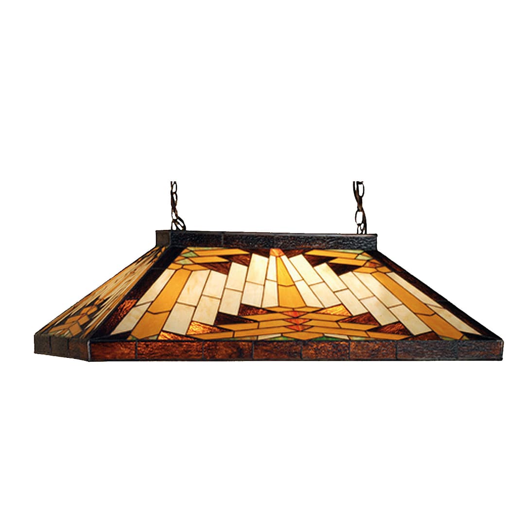 Nuevo Mission Single Light 39" Wide Billiard Chandelier with Tiffany Glass Shade