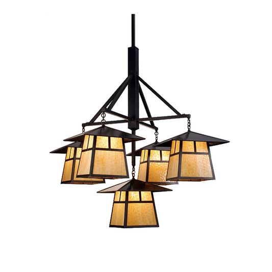 Stillwater T Mission 5 Light 37" Wide Chandelier with Yellow Glass Shade