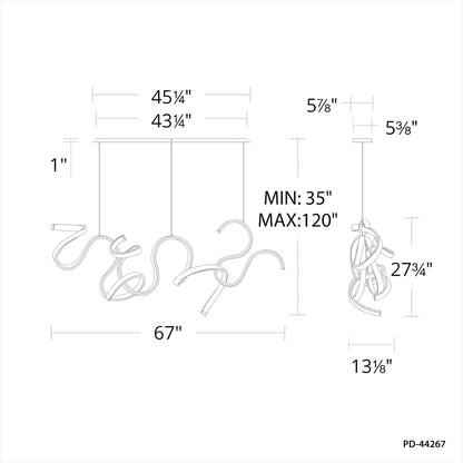 Tempest 67" Wide LED Abstract Linear Pendant