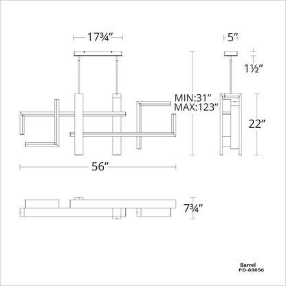 Jackal 56" Wide LED Abstract Chandelier