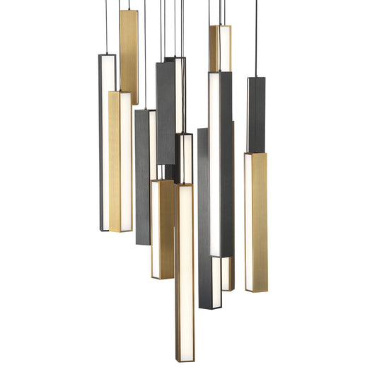 Modern Forms PD-64815R-BK/AB-BK 3000K 80 Watt Chaos LED Round Chandelier in Black & Aged Brass & Black