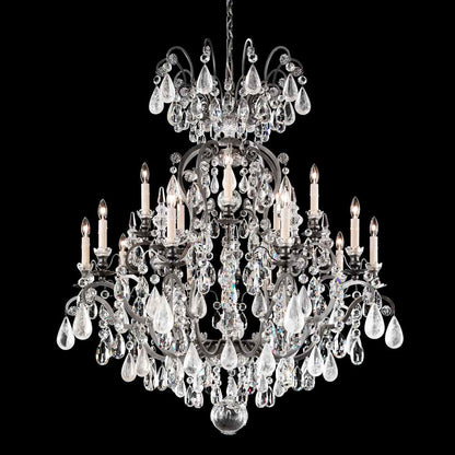 Renaissance 16 Light 38" Wide Crystal Chandelier with Amethyst and Black Diamond Rock Crystals