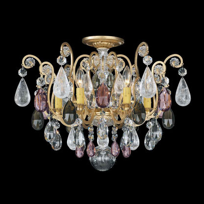 Renaissance 6 Light 20" Wide Semi-Flush Ceiling Fixture with Olivine and Smoke Topaz Swarovski Rock Crystals
