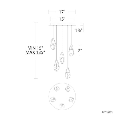 Martini Five Light 17" Wide LED Clear Optic Crystal Pendant