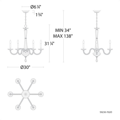 Habsburg 6 Light 30" Wide Taper Candle Style Chandelier
