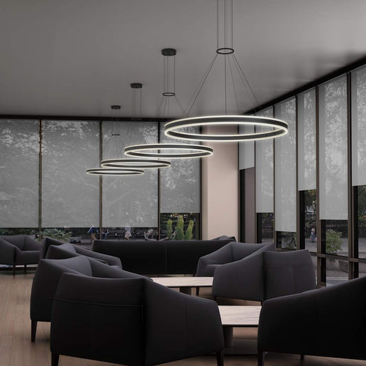 Double Corona 48" Wide Integrated LED Ring Chandelier with Acrylic Shades