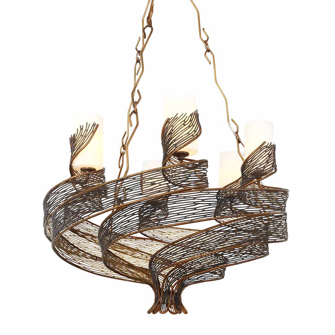 Flow 6 Light 29" Hand Forged Recycled Steel Chandelier