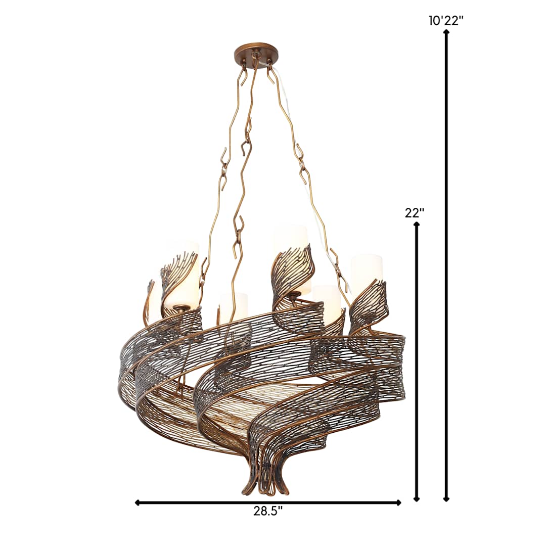 Flow 6 Light 29" Hand Forged Recycled Steel Chandelier
